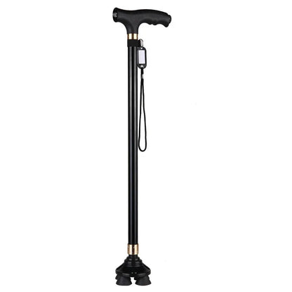 LED Light Non-Slip Elderly Walking Sticks Aluminum Alloy Multifunctional Crutch with Big Four Feet for Old Men
