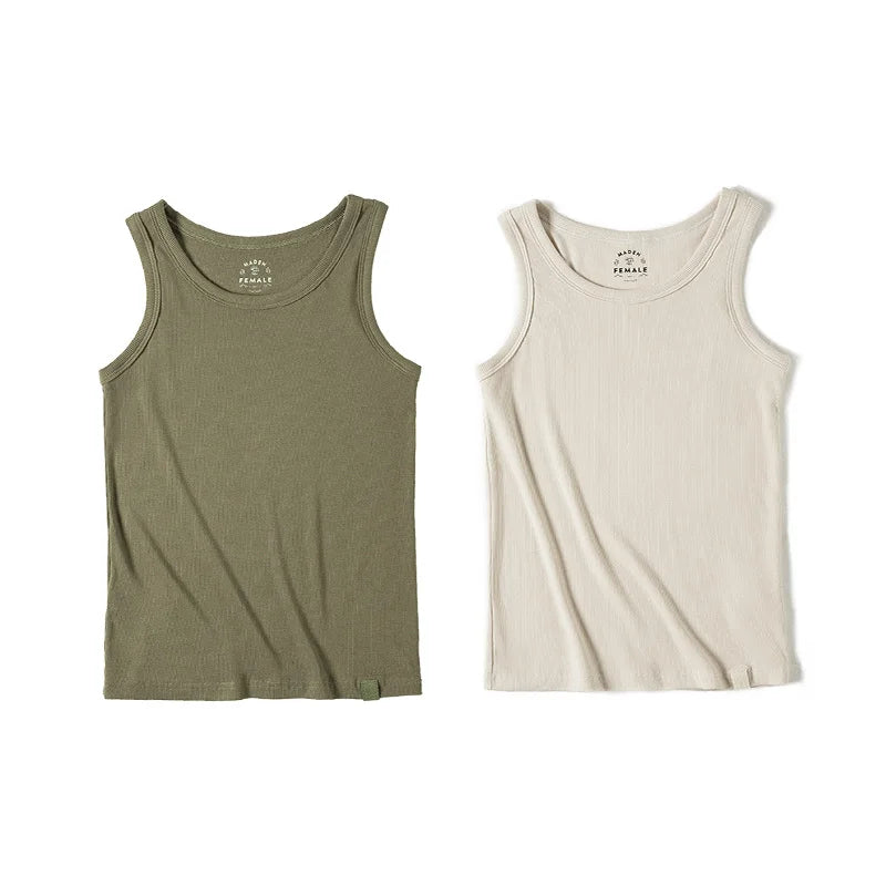 Maden Summer Sleeveless Knitted Tank Tops for Women Solid Color Casual Sports Vest Slim Fit Female Outer Wear Tops