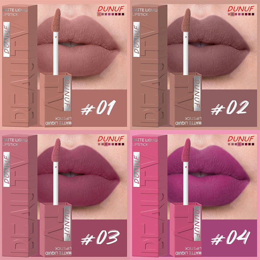 8 Color Nude Brown Matte Liquid Lipstick Velvet Sexy Dark Red Lip Glaze Non-stick Cup Not Easy To Fade Lip Gloss Lipstick Makeup
