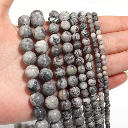 Factory Price Natural Stone Gray Picasso Map Jaspers Round Beads 16" Strand 6 8 10 MM Pick Size for Jewelry Making Diy Handmade