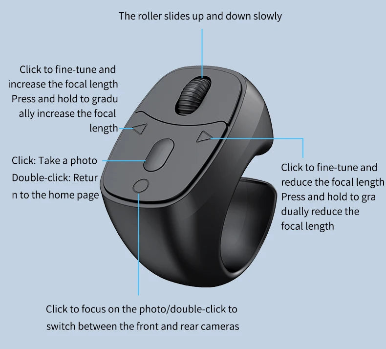 Cell Phone Scrolling Ring Wireless Finger Shutter Remote Control Page Turner Mobile Phone Controller BT For Travel