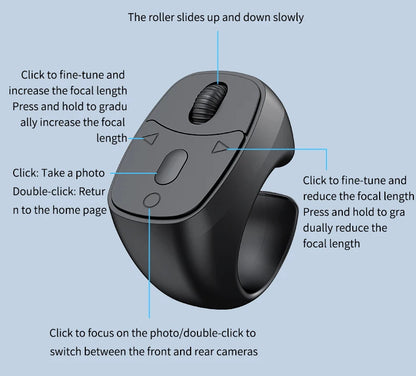 Cell Phone Scrolling Ring Wireless Finger Shutter Remote Control Page Turner Mobile Phone Controller BT For Travel