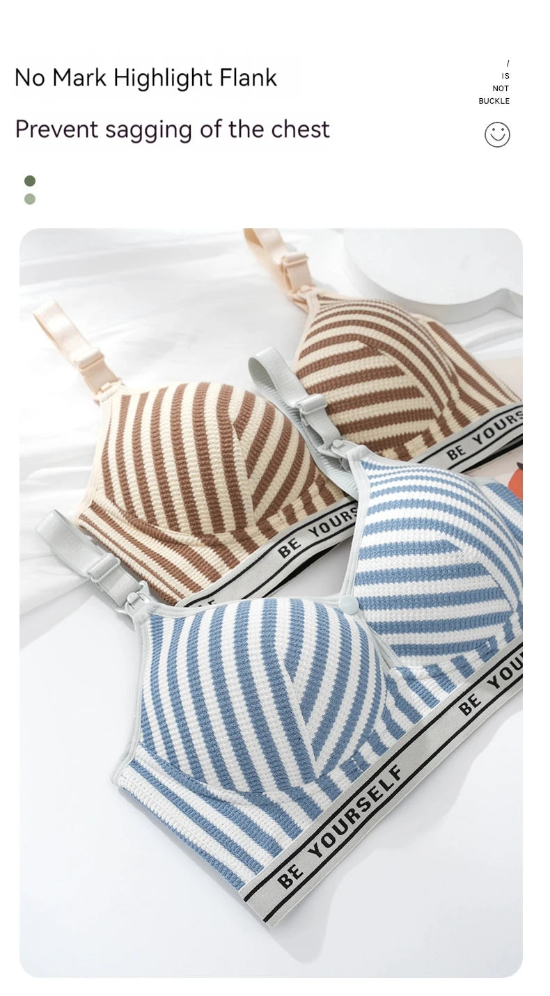 New Lightweight Breathable Maternity Breastfeeding Bra Made of Pure Cotton Gathered Anti Sagging Letter Stripe Women's Underwear