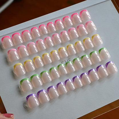 120/240Pcs French Short Square False Nails 12-Sizes Full Cover Press On Nail Glossy French Fake Fingertips for Women DIY Nails &