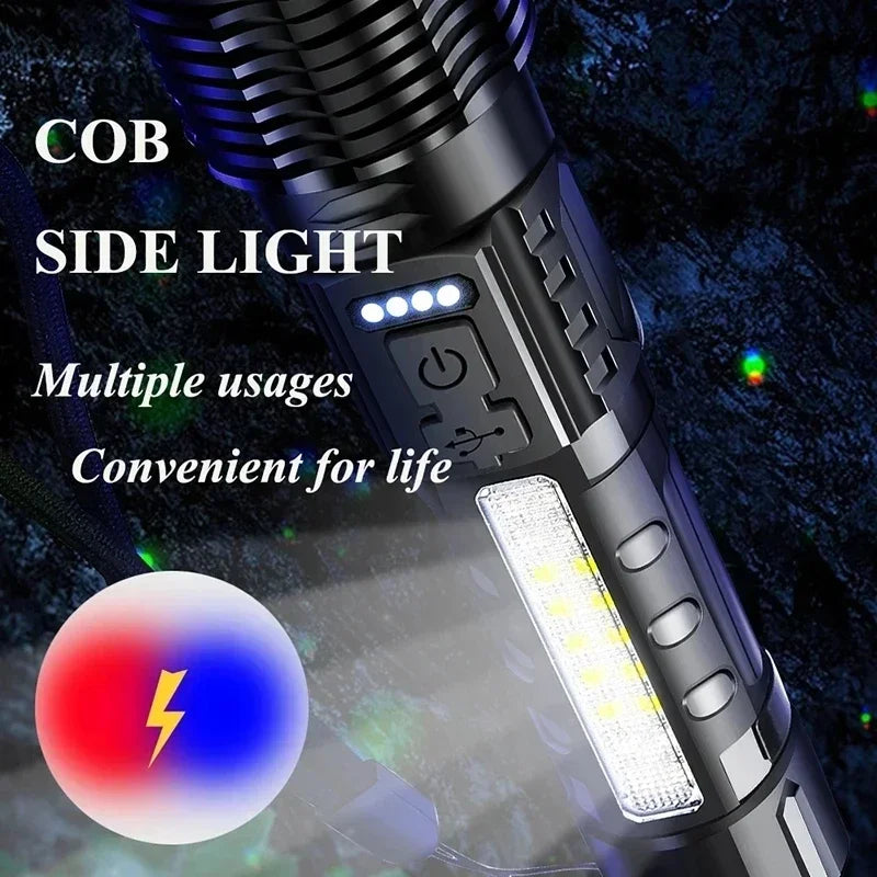 High Powerful LED Flashlights Long Range 150M Super Bright Torch Light Rechargeable Waterproof Outdoor Camping Lamp