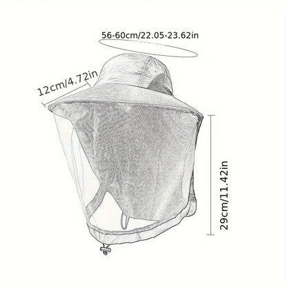 UV Protection Hat with Face Mask Breathable Insect Protection Wide Brim Fishing Hat Outdoor Sport Nature Hiking Camping Mesh Hat
