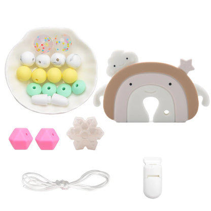 LOFCA Silicone Teether Wood Beads Set BPA Free DIY Baby Teething Necklace Toy Cartoon Koala Raccoon Pacifier Chain Clip