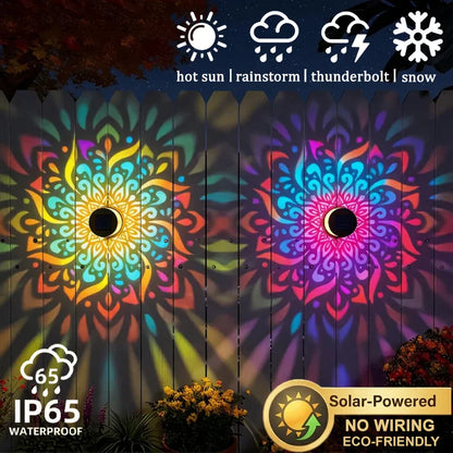 Solar Mandala Wall Lamp Outdoor LED Waterproof Fence Lamp for Garden Lawn Estate Porch Corridor Courtyard Decoration Wall Light