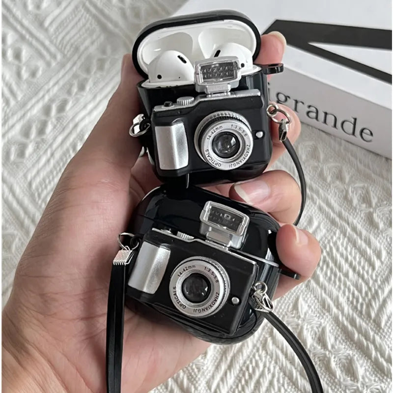 Camera Earphone Case with Strap for Apple Airpods 3 2 1 Pro 3 Pro2 Soft Silicone Headphone Cover for Air Pods 4 2024 Generation