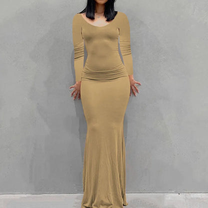 New women's dress long skirt casual slim long-sleeved home dress