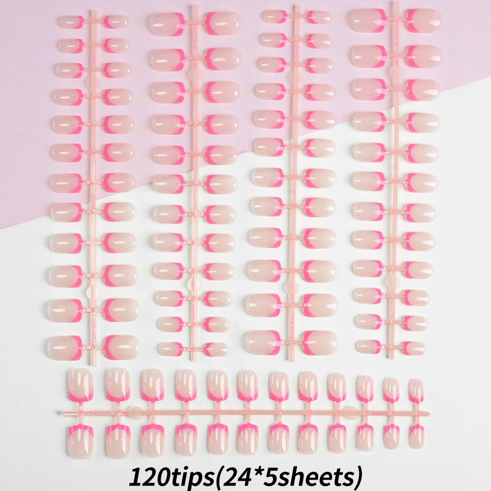 120/240Pcs French Short Square False Nails 12-Sizes Full Cover Press On Nail Glossy French Fake Fingertips for Women DIY Nails &