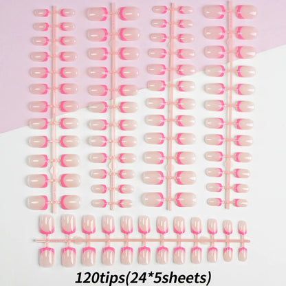 120/240Pcs French Short Square False Nails 12-Sizes Full Cover Press On Nail Glossy French Fake Fingertips for Women DIY Nails &