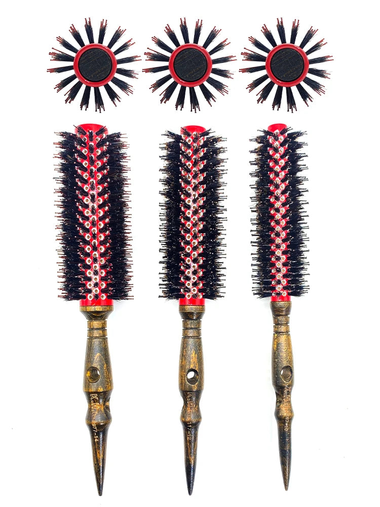 Round Hairbrush Anti Static Wood Boar Bristle Round Brush Hairdresser Styling Tools Teasing Brush For Curly Hair Comb Brush