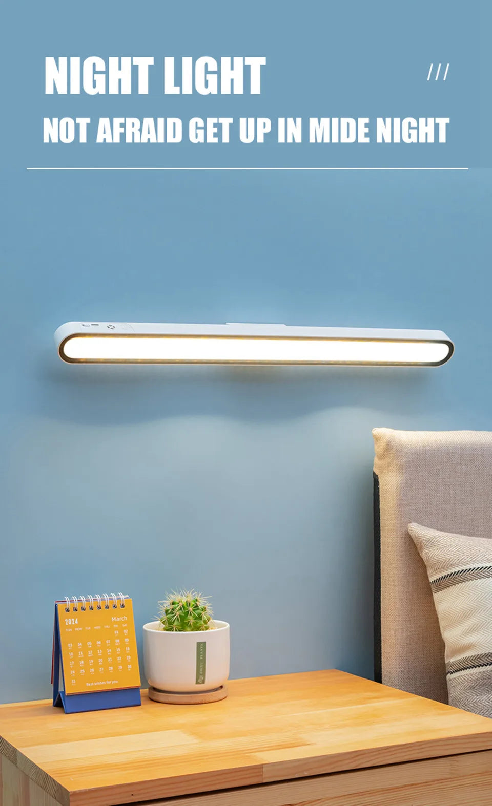 Desk Lamp 48cm Hanging Magnetic Table Lamp USB Or Rechargeable LED Reading Light Dimmable Cabinet Bedside Mirror Night Light