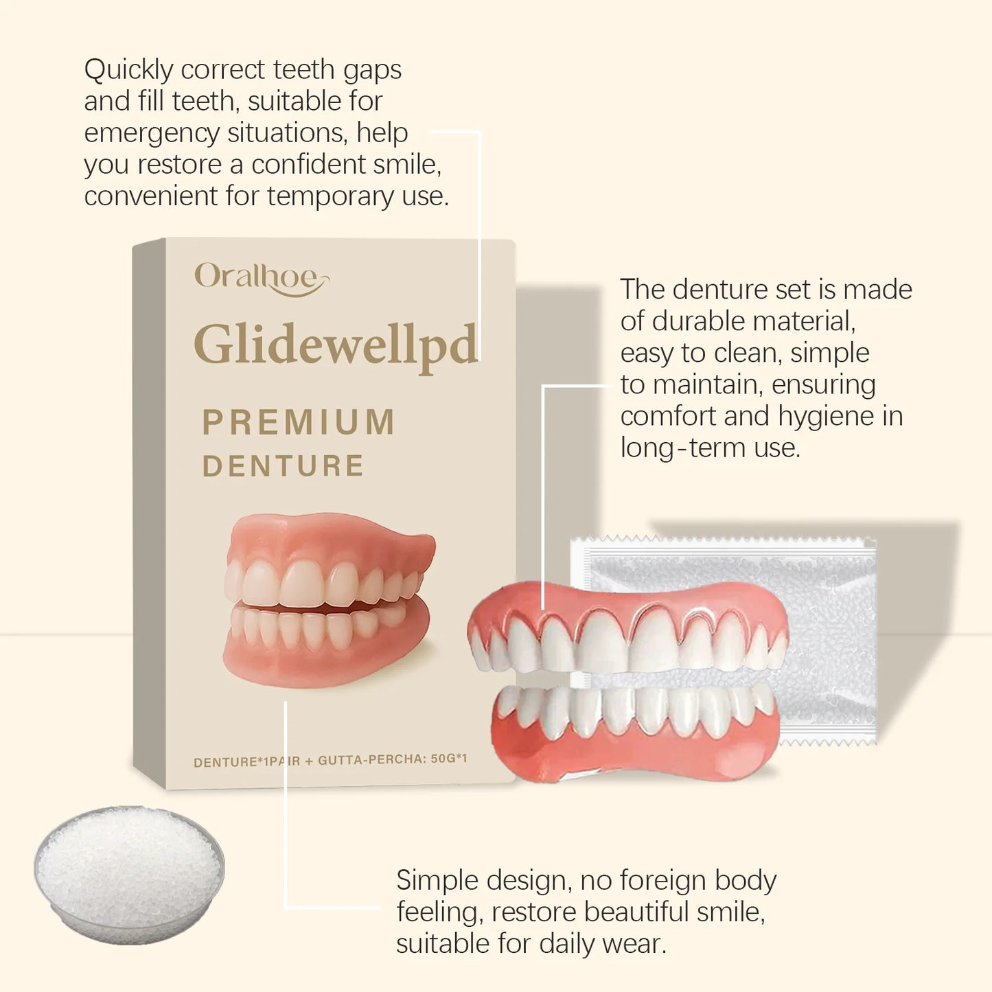 Full Denture Fake Teeth User Friendly Natural Safe Silicone Upper & Lower Veneers Perfect Laugh Veneers Dentures Paste Fake Teet