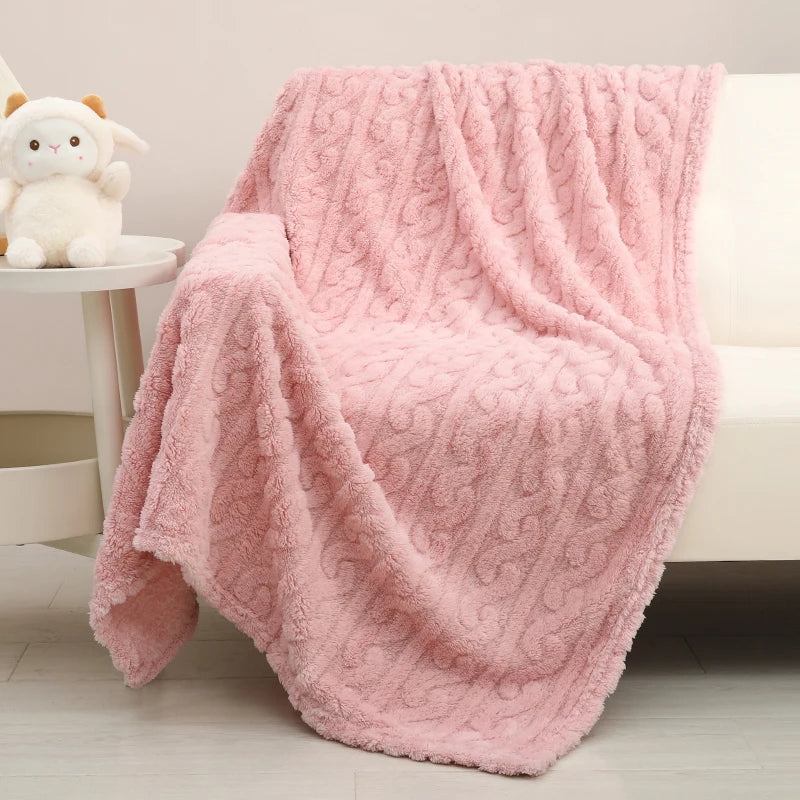 1 Coral Fleece Blanket for Babies and Children - Ultra Soft Striped Warm Parabolic Design, All-Season Bedding, Suitable for Nursery, Infants, Toddlers, and Teenagers (White/Pink/Blue) Nap Blanket, Essential for a Cozy Bedroom