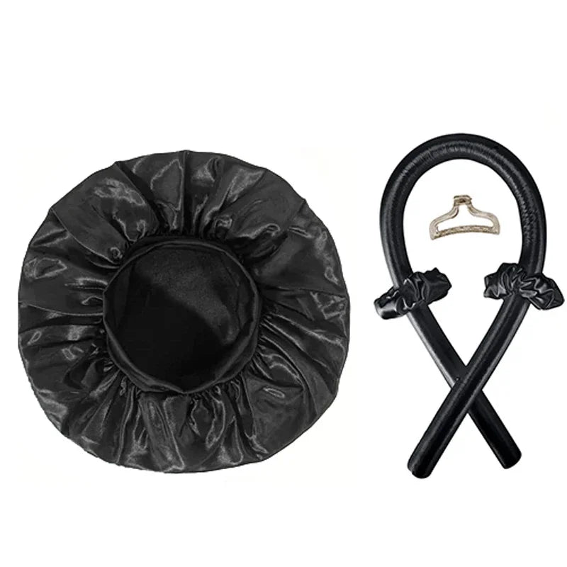 No Heat Hair Curler And Satin Sleeping Cap Set Heatless Hair Curling Headband Hair Claw Clip Hair Rings Soft Sleeping Hat Salon