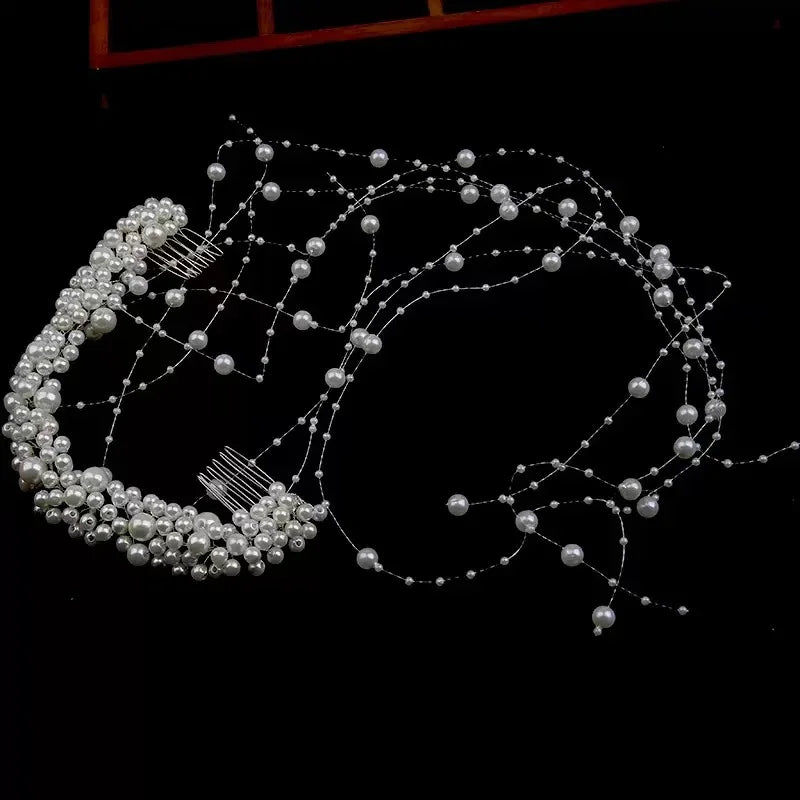 1 elegant artificial pearl hair comb with exquisite bead tassel for bride's wedding dress headwear