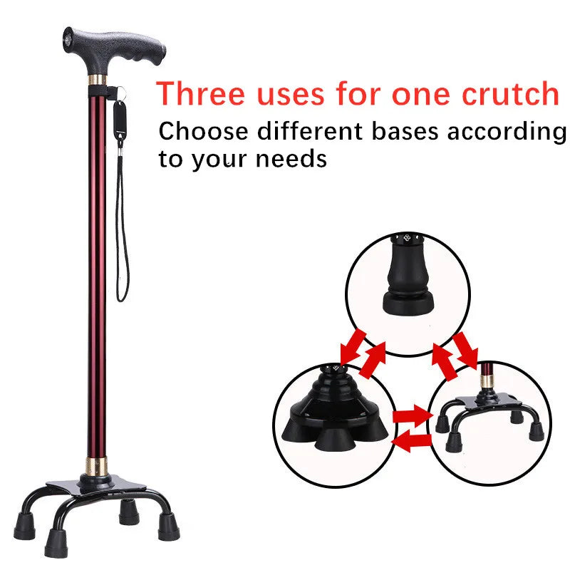 LED Light Non-Slip Elderly Walking Sticks Aluminum Alloy Cane Multifunctional Crutch with Large Footprint for Senior Men