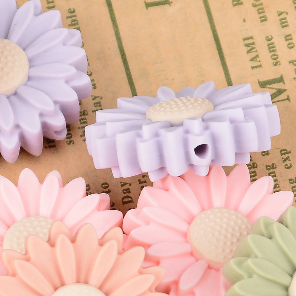 LOFCA Daisy 10pcs Silicone Beads Sunflower Cute Silicone Beads Food Grade Teether BPA-Free Baby Toy Chain Accessories