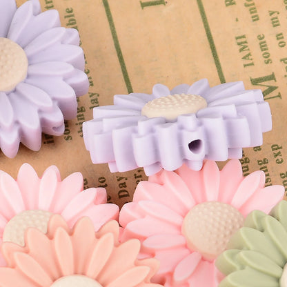 LOFCA Daisy 10pcs Silicone Beads Sunflower Cute Silicone Beads Food Grade Teether BPA-Free Baby Toy Chain Accessories
