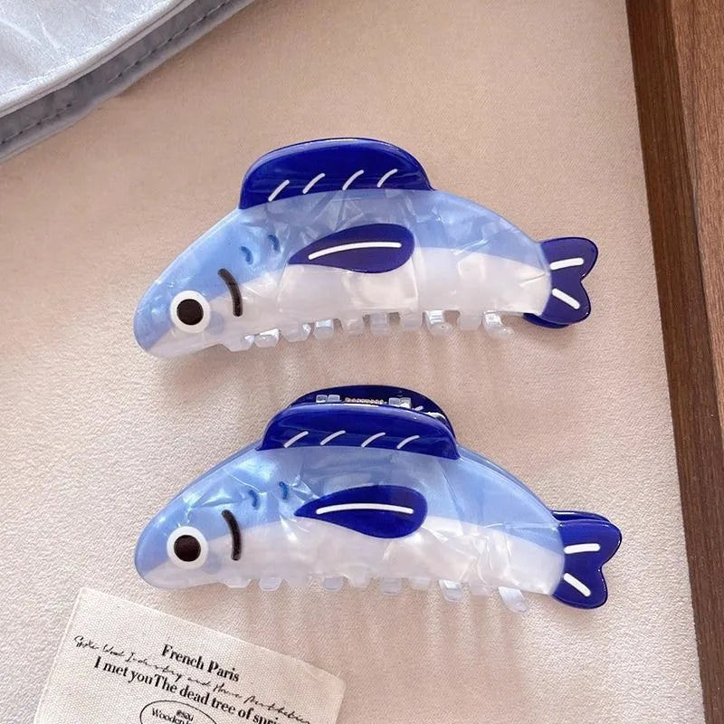 1Pcs Creative Ocean Sardine Hair Clip Cute Shark Texture Ponytail Holder Female Hair Ornament Clip