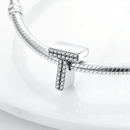 Original 925 Sterling Silver 26 Alphabet Letters Sparkling Zircon Charms Pendant Beads For Women Fine DIY Birthday Jewelry Gifts