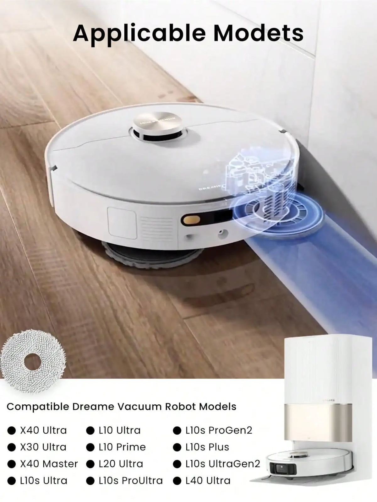 Mop Cloth For Xiaomi Robot Vacuum X20 +,  X20 Plus X10+ X10 Plus Parts For Dreame Bot L10s Pro L10s Ultra S10, S10 Pro L20 Ult