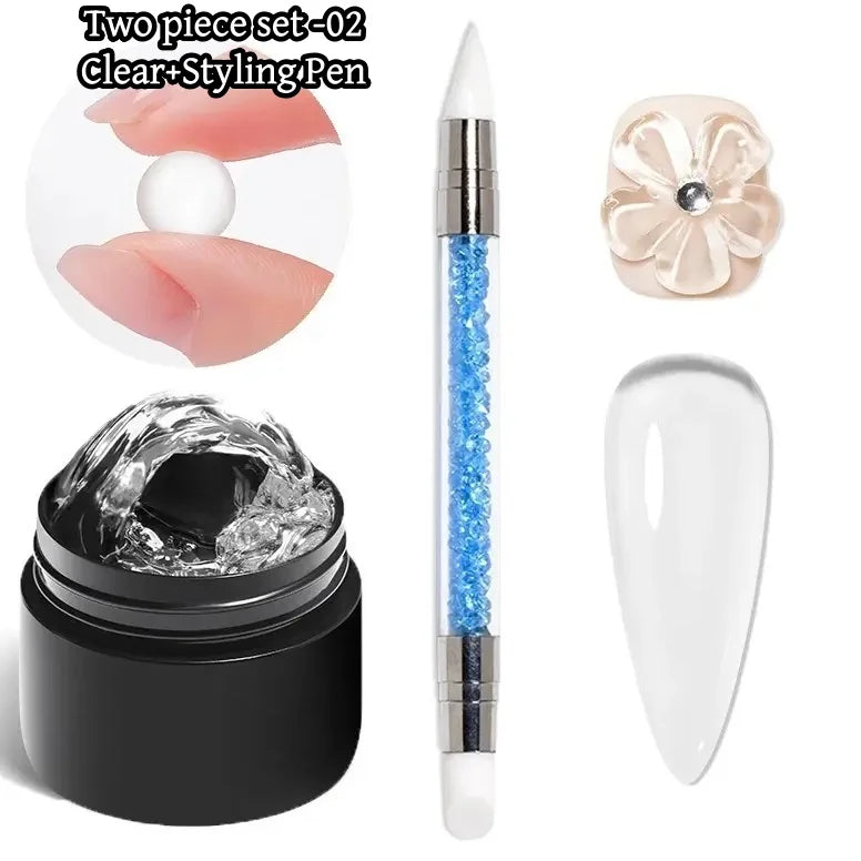 3D Nail Gel, Non-Sticky Hard Long-Lasting Overlay, Creates 3D Bow Geometric Letter Shapes, Salon Quality, Soluble Residue-Free A