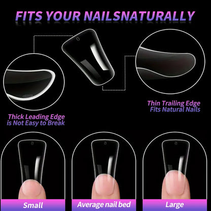 120Pcs Clear Duckbill Fake Nail Tips Full Cover False Fingertips 12Sizes Press On Nails Extension forManicure Salon Supplies Y2K