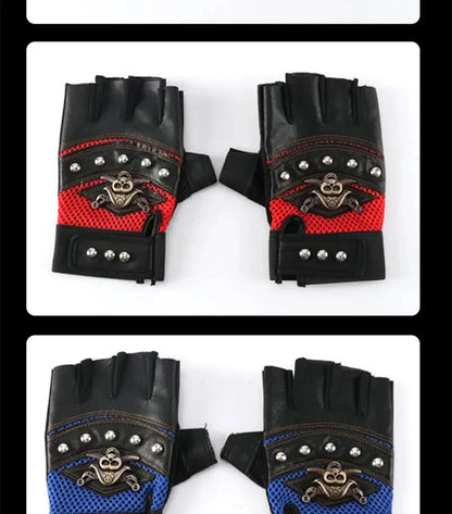 Pirate Captain PU Leather Fingerless Gloves Men Women Skulls Rivet Mitts Hip Hop Gym Gloves Female Moto Half Finger Gloves