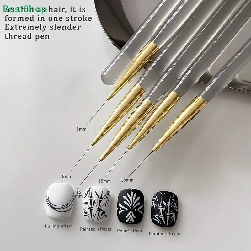♥♥♥5Pcs Slim Nail Art Brushes – Acrylic Flower Painting & Line Drawing Kit