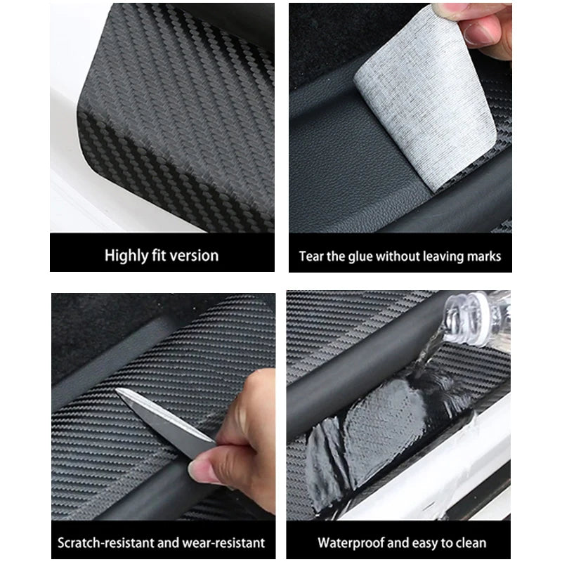 Universal Leather Door Sill Protection Strip Carbon Fiber Car Trunk Trunk Decoration Car Rear Bumper Protection Strip Auto Parts