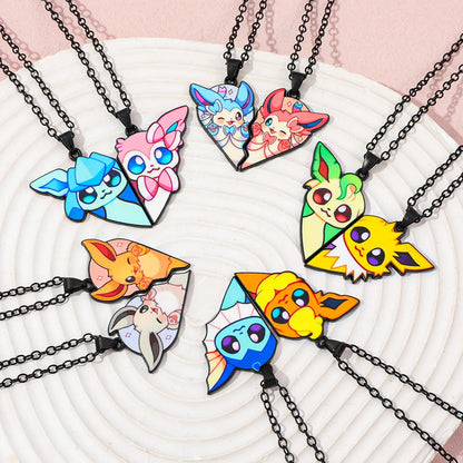 2pcs Eevee Umbreon Espeon Sylveon Jolteon Flareon Necklace Cute Anime Game Charm Jewelry Metal Pendant for Collection