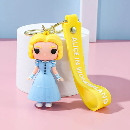Alice in Wonderland Silicone Keychain Lovely 3D Anime Film Figure Key Chain Keyrings Backpack Bag Car Accessories Gift