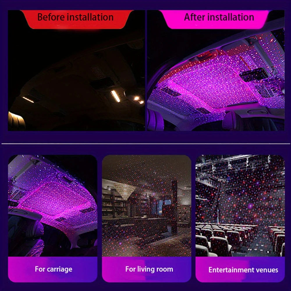 vehicle LED Starry Sky Night Light, USB Powered Galaxy Star Projector, Lamp for Car Roof, Room, Ceiling Decor, Plug and Play