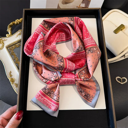 Fashion Skinny Silk Scarf for Women Letter Hair Ribbons Headbands Bandana Female Bag Wrist Wrap Neckerchief Foulard Neck Ties