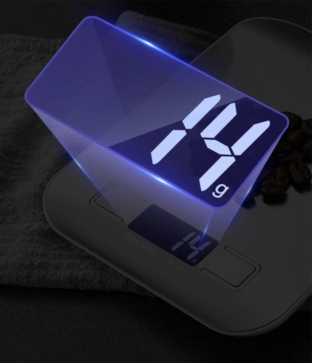 New 5kg/1g Portable Kitchen Scale Coffee Electronic Scale Stainless Steel Surface LCD Backlit Kitchen Food Scales Weighing Tool