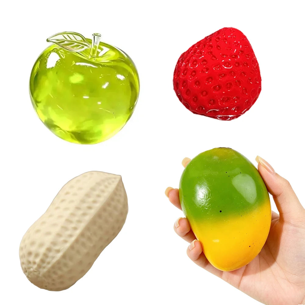 Hot Fruit Stress Ball Squishy Squeeze Ball Squishy Cheese Peanut Soft Block Feel Fidget Toy ASMR Sensory Anti Stress Ball Adults