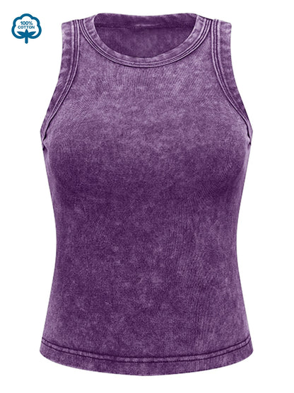 100% Cotton Solid Color Women Washed Vest Y2K Casual Tank Top Street Sleeveless Clothes Summer Rhinestone Craft Sportswear