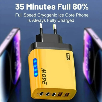 USB C GaN Charger 240W 5 in 1 Fast Charging Phone Charger Power Adapter For iPhone Samsung Xiaomi Type C EU/US Plug Wall Charger