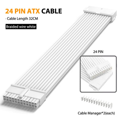 PSU Extension Cable Motherboard Cable 24Pin ATX/8Pin EPS/6+2Pin PCIe,18AWG Sleeved with Combs,Fit Universal Case Compatibility