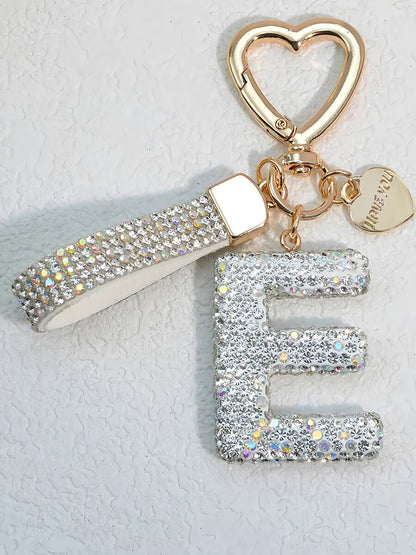 Shining Diamond Inlay 26 English Initial letter Key Chain Car High-end Key Ring Lady Bag Delicate Pendant Thanksgiving Gifts