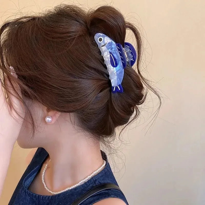 1Pcs Creative Ocean Sardine Hair Clip Cute Shark Texture Ponytail Holder Female Hair Ornament Clip