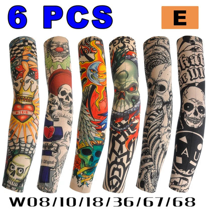 6 PCS Tattoo Sleeves Unisex Summer Cycling Sun Protection Arm Covers Beach Driving Fishing Breathable Nightclub Elastic Sleeves
