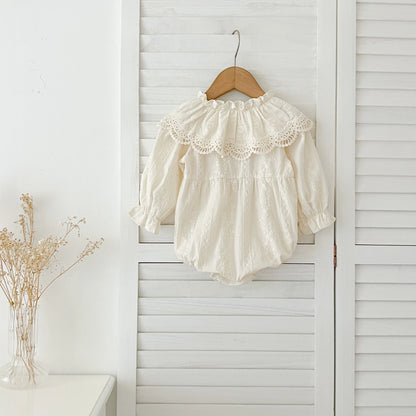 0-2Yrs Newborn Bodysuit Spring Autumn Clothes Baby Romper Lapel Collar Princess Bow Romper Long Sleeves Infant Girl Jumpsuit