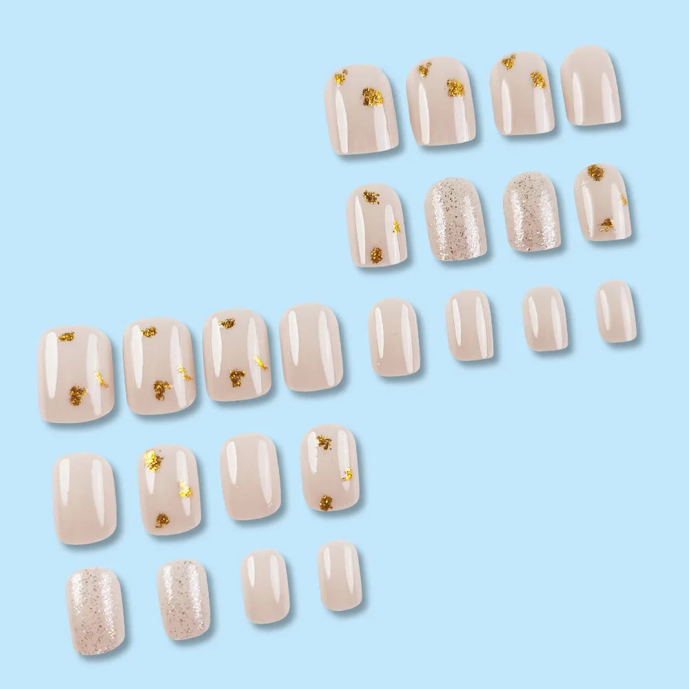 24pcs/set short square fake nails for women girls faux ongles fashion glitter geometric flowers design press on false nail kit