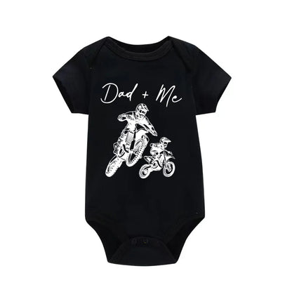 "Dad + Me" Cartoon Motorcycle Print Short Sleeve Newborn Baby Bodysuit Toddler & Infant Boy's Onesie for Summer Clothing