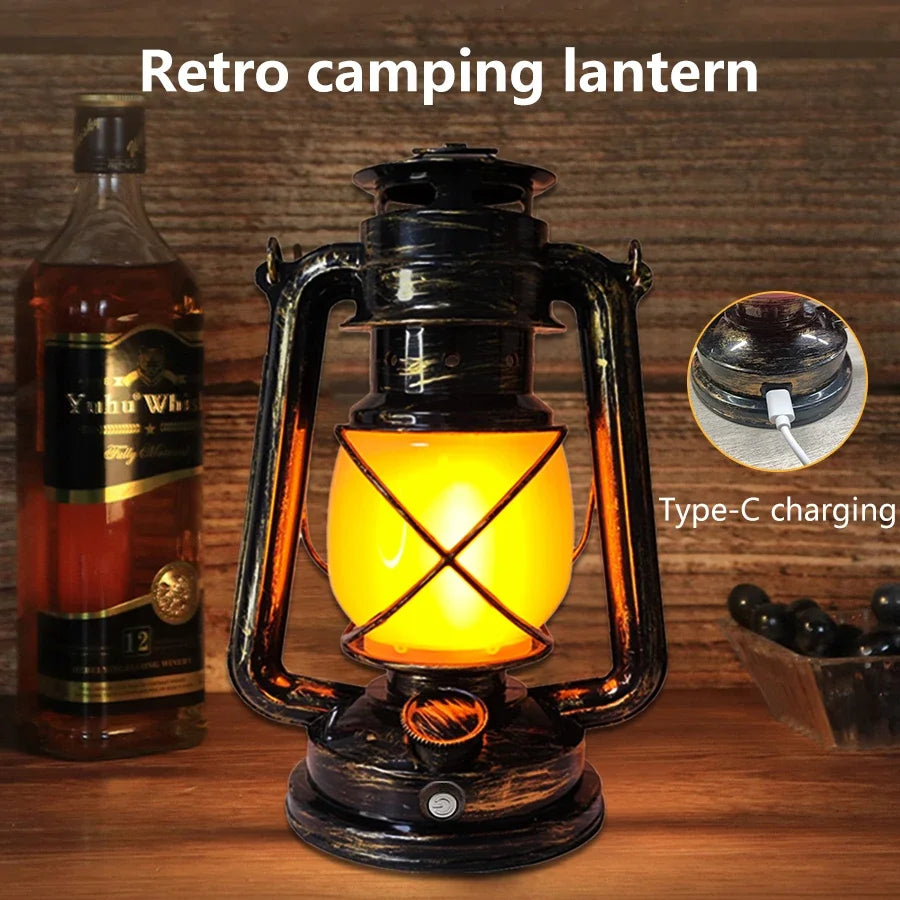 Retro Portable LED Horse Lantern Lamp Rechargeable Hanging Camping Lights 3 Lighting Modes for Desktop Bar Resturant Decoration