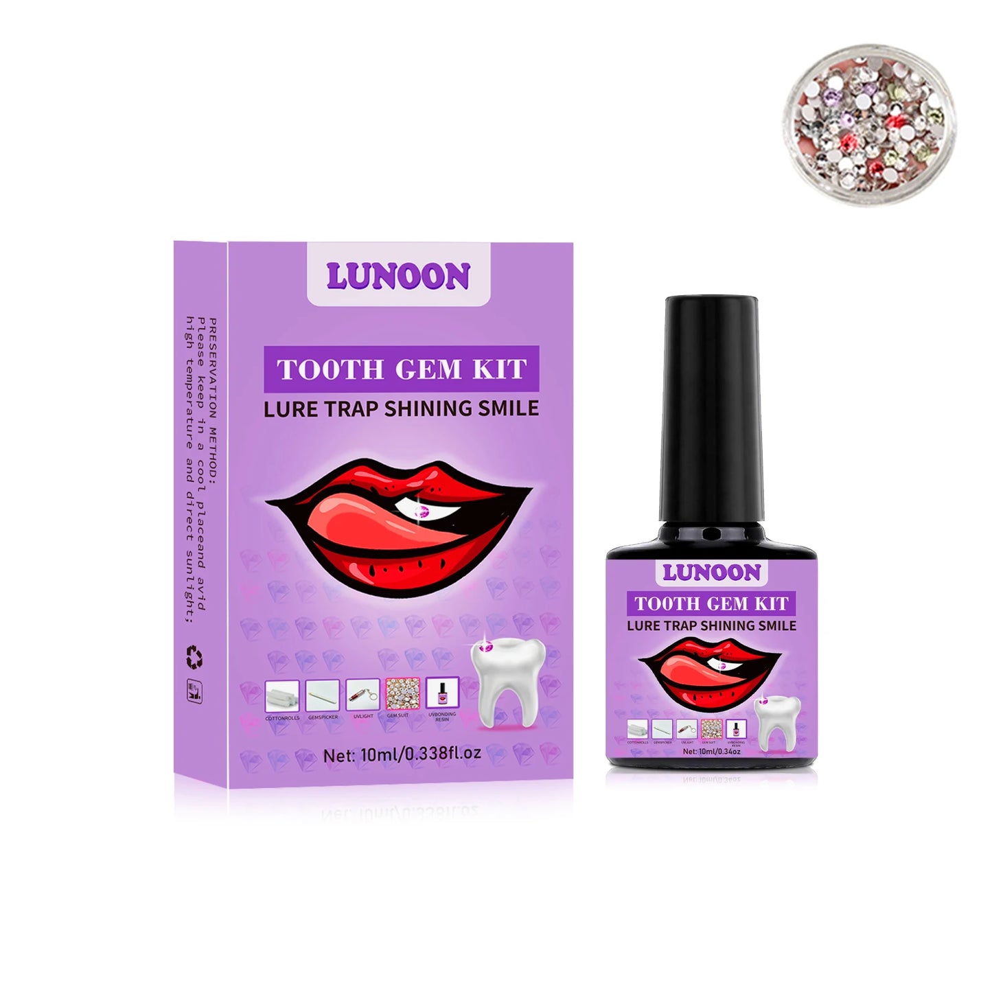 Tooth Jewelry Kit DIY Teeth Gems Kit With Glues & Light Teeth Clear Precious Stone Jewelry Decoration Glittering Tooth Gem Kit